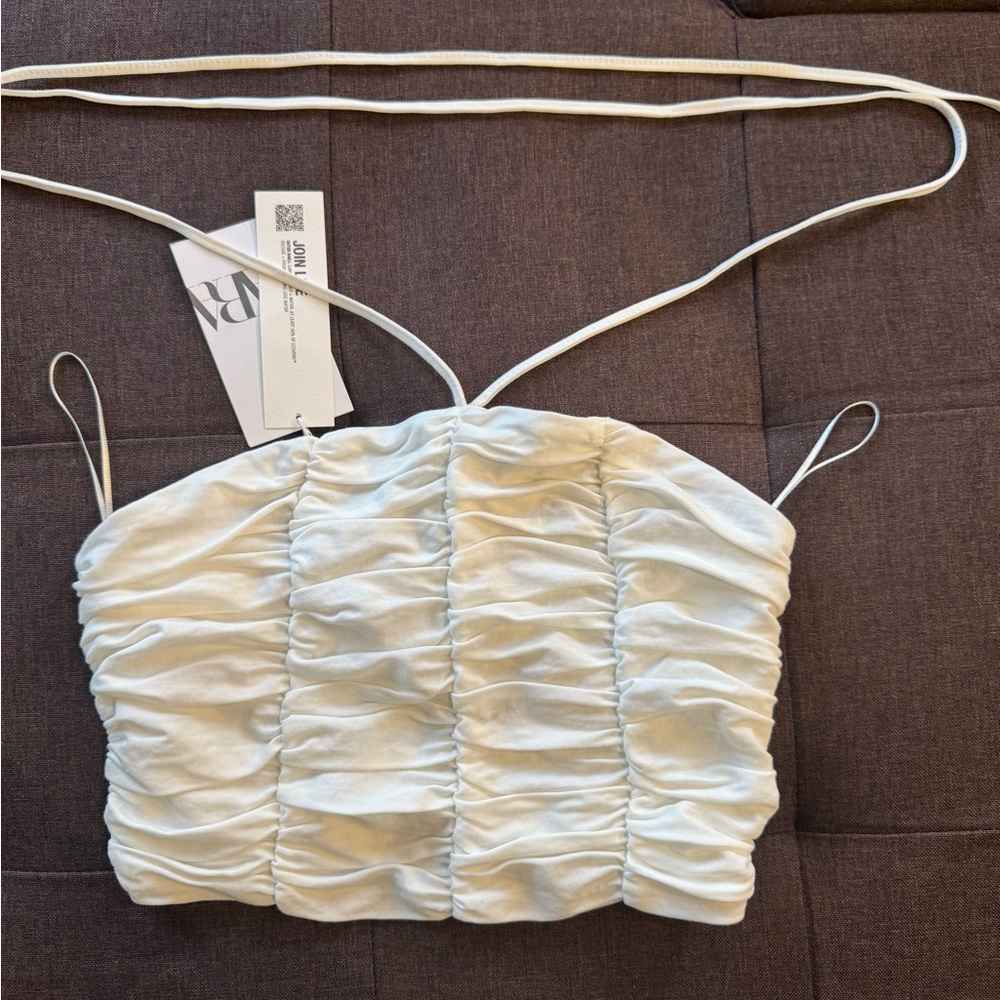 Zara White Ruched Crop Top
